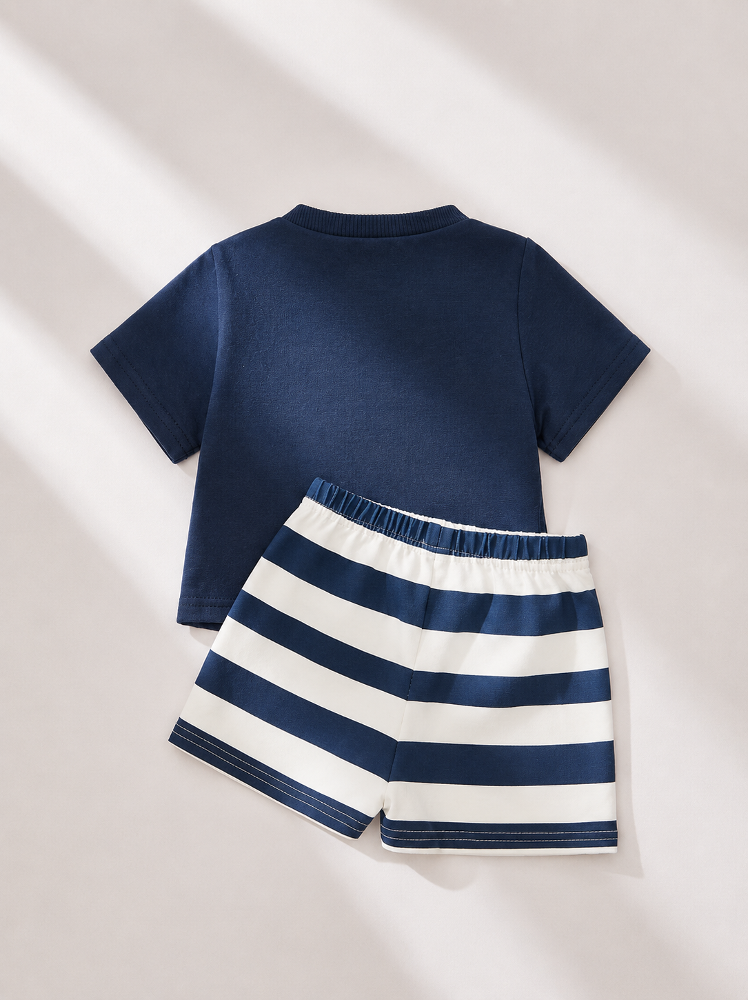 Newborn Boy & Girl Summer Knit Outfit -Cute Cartoon Bear Striped Shirt & Shorts Set