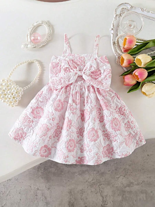 Toddler Girl 1-Piece Sleeveless Dress with Bow Decor for Summer