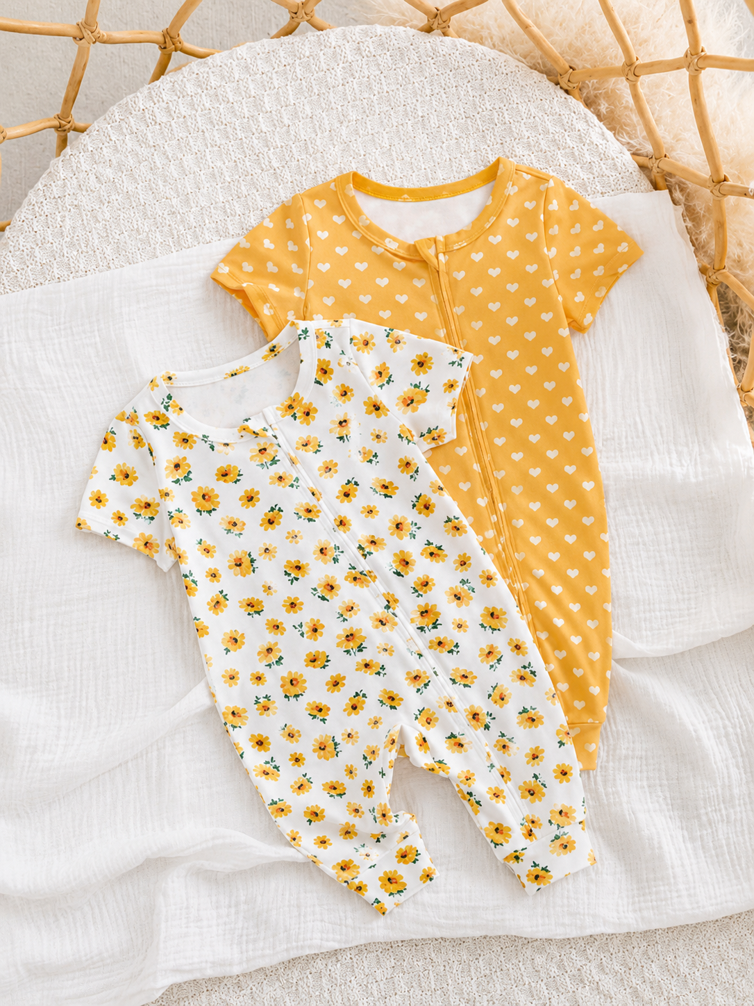 2pcs Baby Girl Heart and Ditsy Floral Jumpsuit Set - Sweet Long Sleeve Outfit