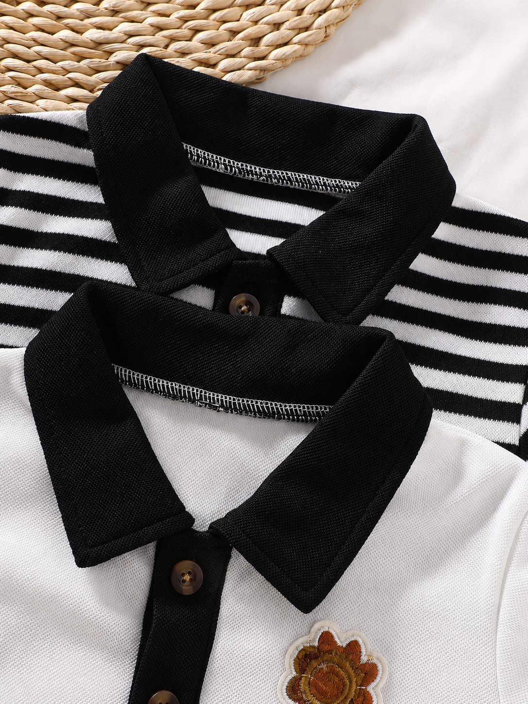 Infant Boys Casual Striped Short Sleeve Polo and Shorts Set with Bear Embroidery