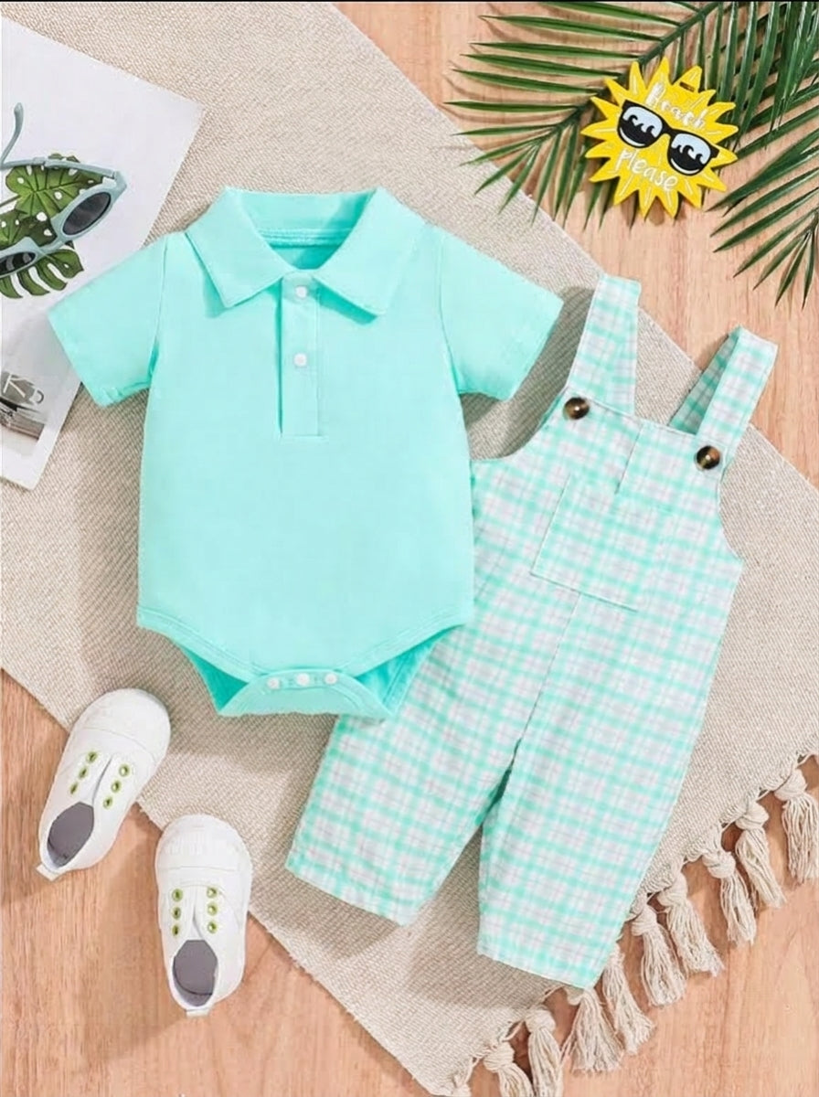 Baby Boy Plaid Print Sleeveless Outfit Set for Spring Casual Wear