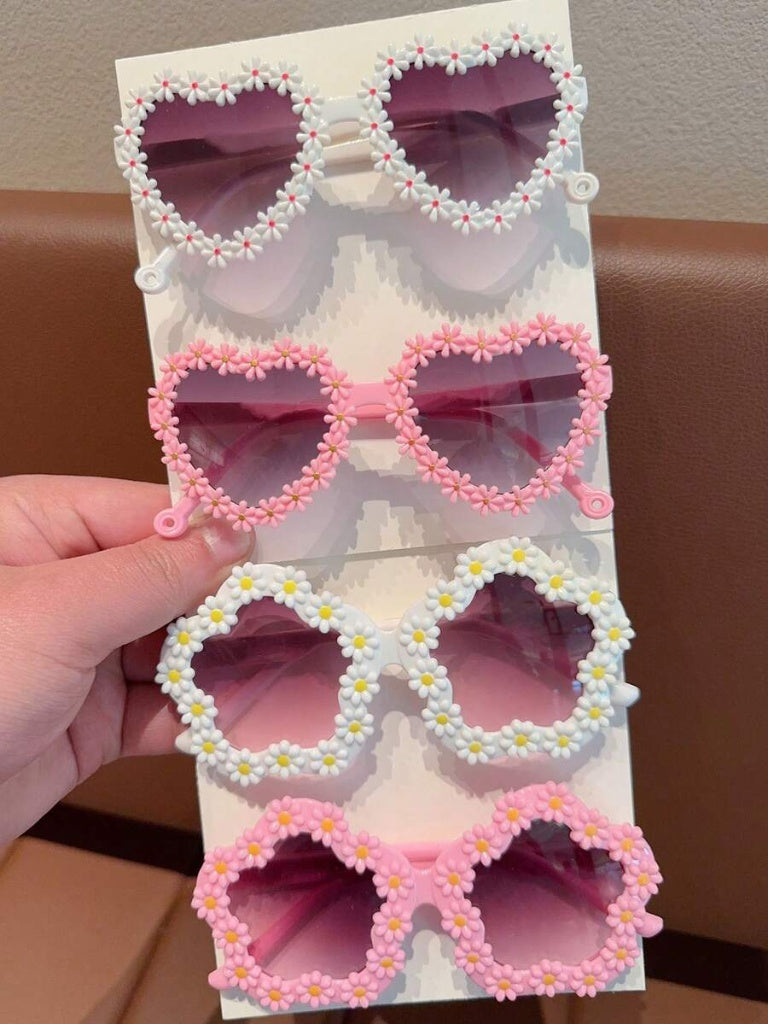 2/4Pcs Girls Flower Heart Fashion Glasses – Cute & Beautiful Classic Shapes, Personalized Kids' Eyewear Set for Toddlers