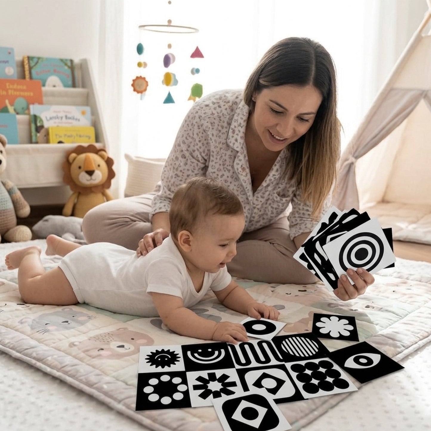 Black & White Visual Stimulation Cards - Newborn Sensory Training Set - Early Education Cognitive Flashcards for Infants