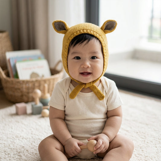 Cute Rabbit Ear Baby Hat - Soft Knitted Winter Wool Cap - Newborn & Toddler Headwear for Boys & Girls 0-2 Years