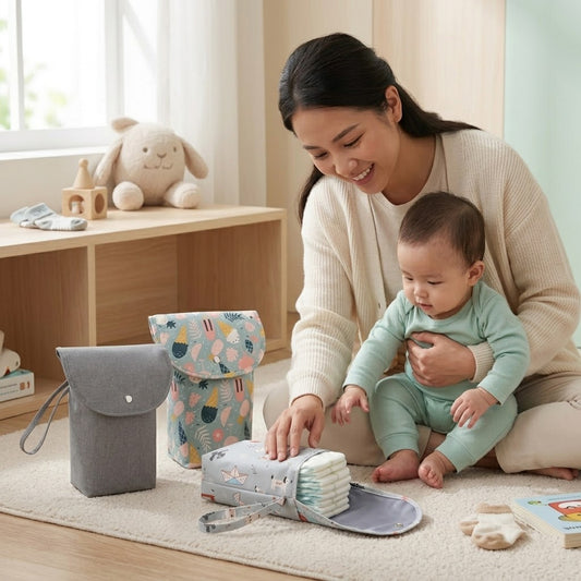 Travel Diaper Storage Pouch - Waterproof Wet Dry Organizer - Compact Nappy Tote & Stroller Carry Bag