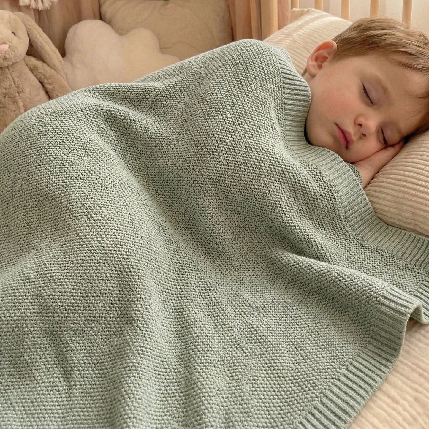 Personalized Baby Blanket - Custom Embroidered Name - Breathable Cotton Knitted Stroller Blanket & Swaddle