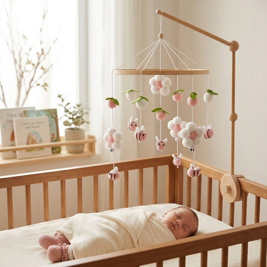 Crochet Star Baby Bed Bell Toy - Wooden Hanging Crib Mobile & Rattle - Newborn Nursery Decor & Comfort Pendant