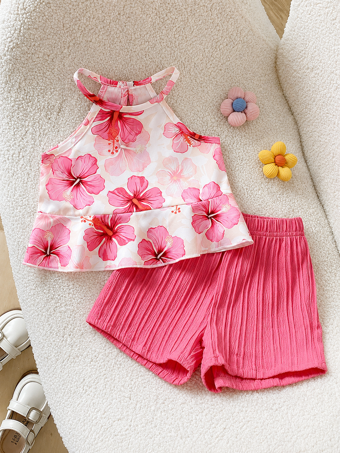 Newborn & Baby Girl 2pcs Spring/Summer Dopamine Color Vacation Set (0-3Y)