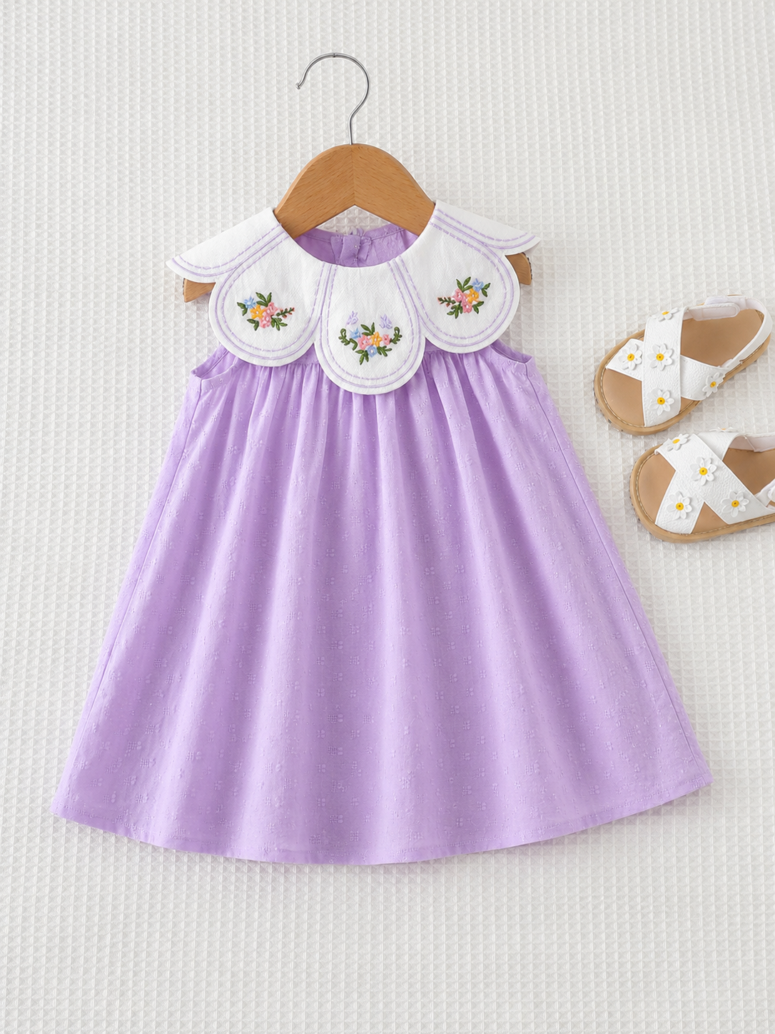Ruffle Collar Floral Print Sleeveless Dress for Baby Girls