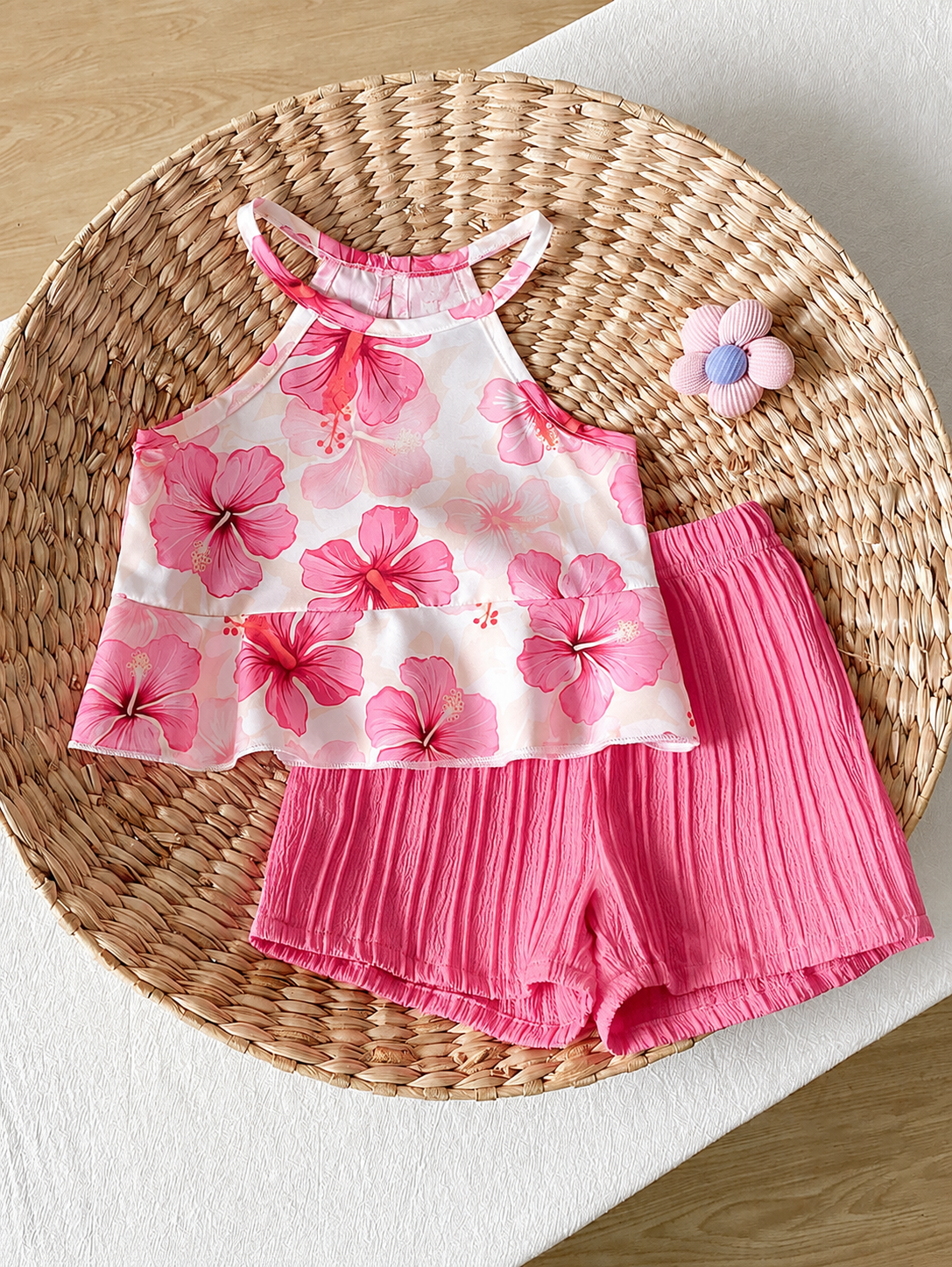 Newborn & Baby Girl 2pcs Spring/Summer Dopamine Color Vacation Set (0-3Y)