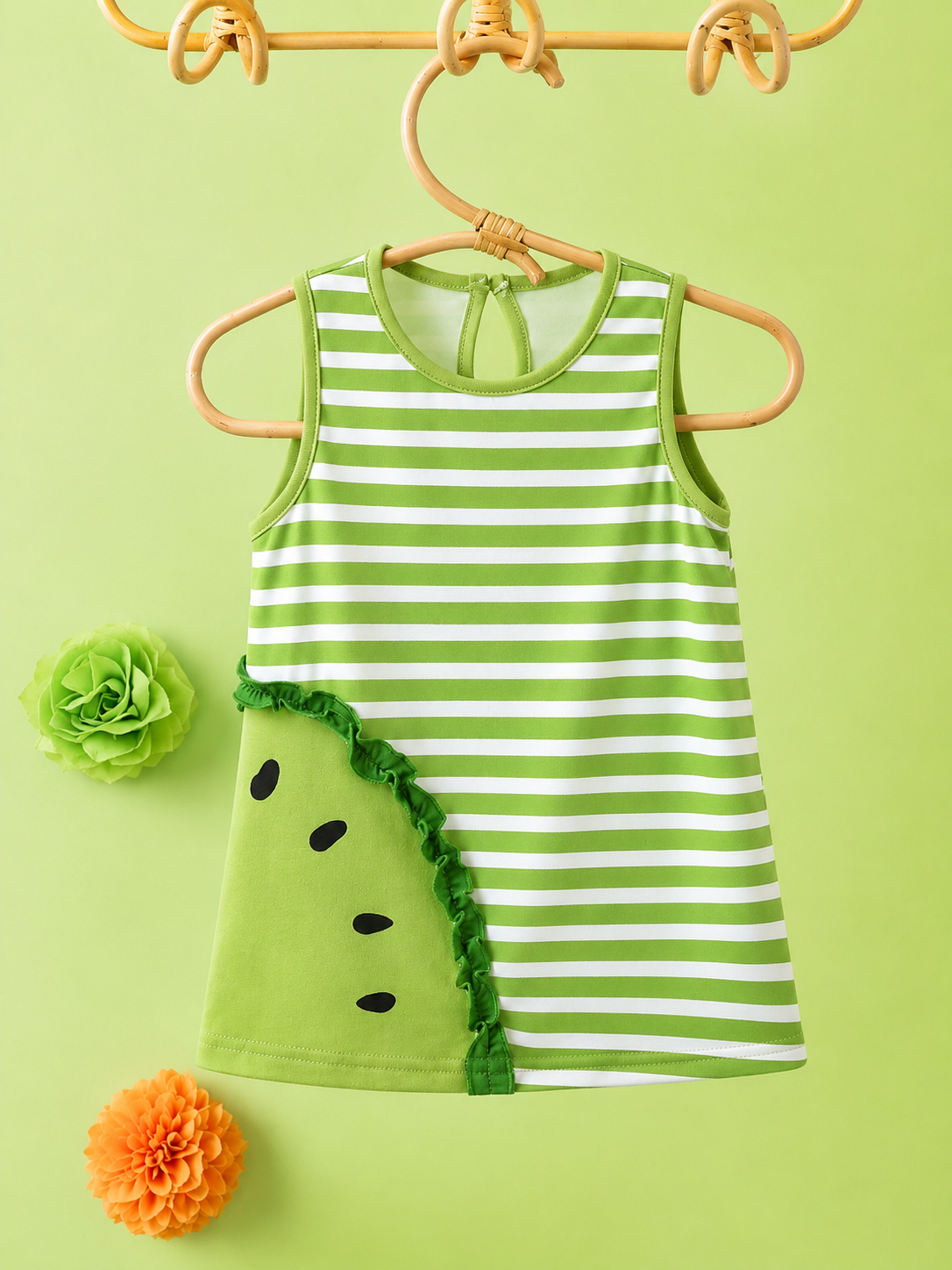 Baby Girl Striped Spliced Ruffle Trim Sleeveless Summer Casual Dress