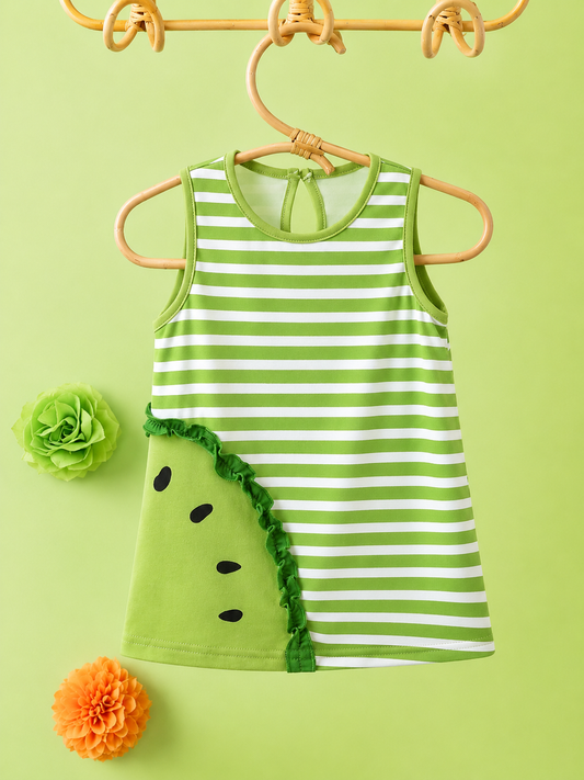 Baby Girl Striped Spliced Ruffle Trim Sleeveless Summer Casual Dress