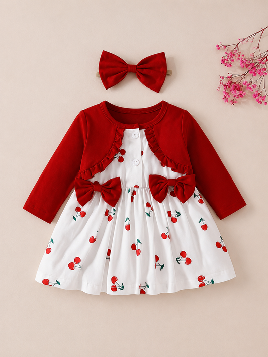 Baby Girl Floral Patchwork Dress & Headband Set - Sweet Pink Autumn Outfit
