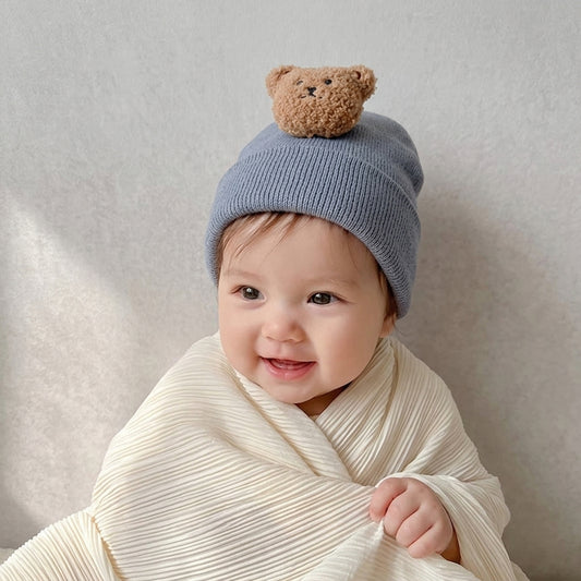 Cartoon Bear Baby Knitted Hat - Warm Autumn Winter Newborn Beanie - Soft Comfortable Toddler Bonnet for Boys & Girls