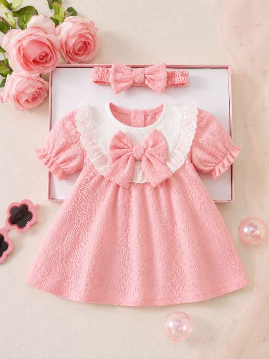 Newborn Pink Bow Dress & Headband Set - Sweet Princess Style Outfit