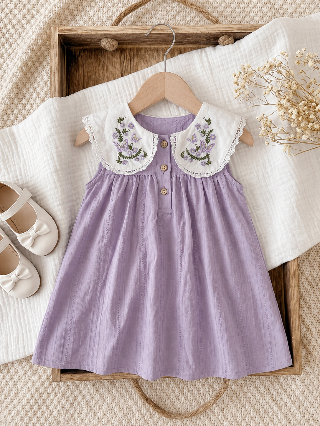Ruffle Collar Floral Print Sleeveless Dress for Baby Girls