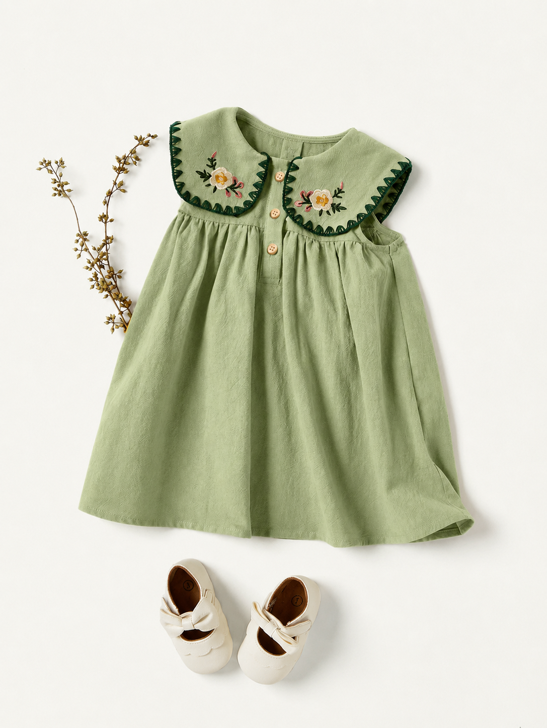 Ruffle Collar Floral Print Sleeveless Dress for Baby Girls