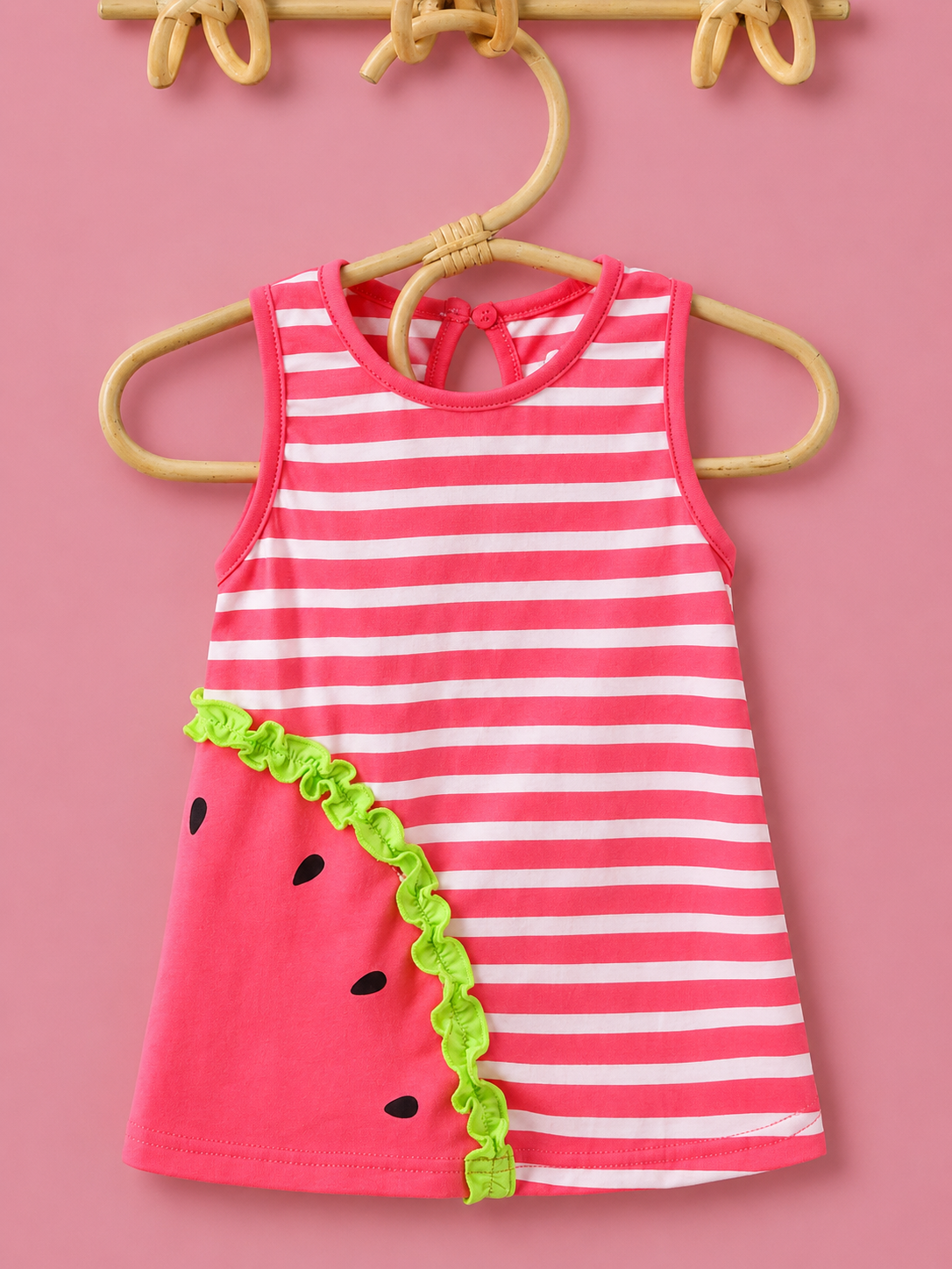 Baby Girl Striped Spliced Ruffle Trim Sleeveless Summer Casual Dress