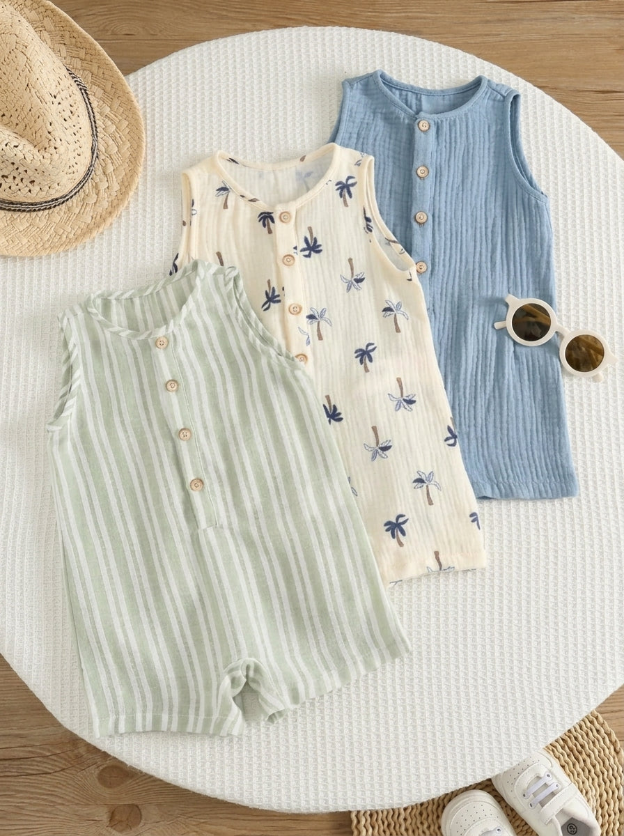 Unisex Baby Striped Romper Set Casual Vacation Outfit For Newborns