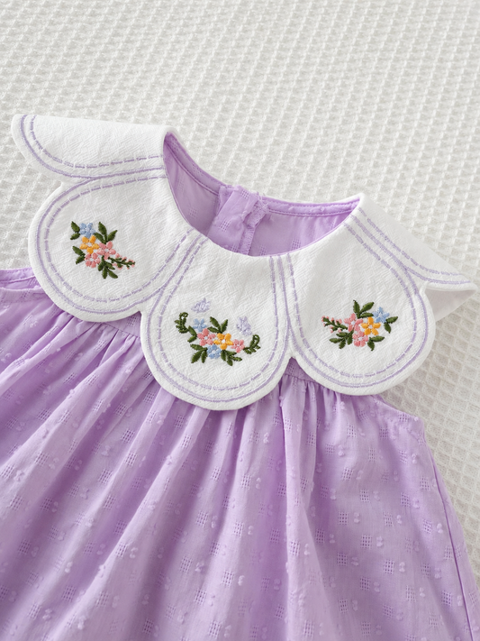 Ruffle Collar Floral Print Sleeveless Dress for Baby Girls