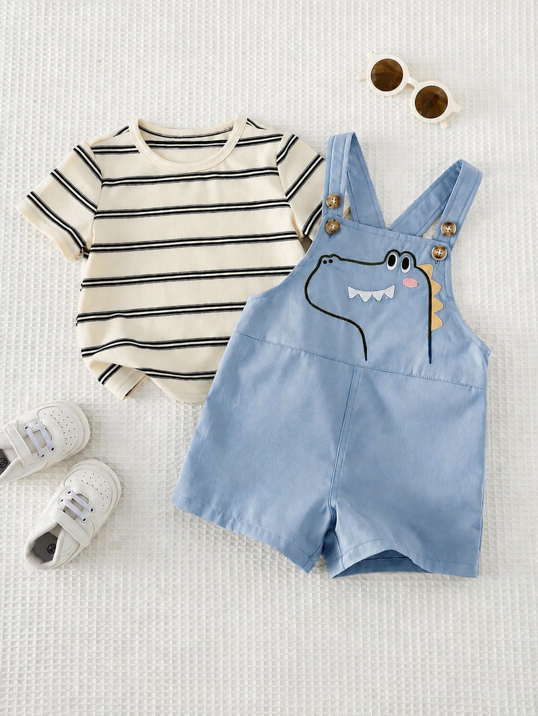 2-Piece Toddler Boy Outfit: Black Graphic T-Shirt and Camo Bib Shorts