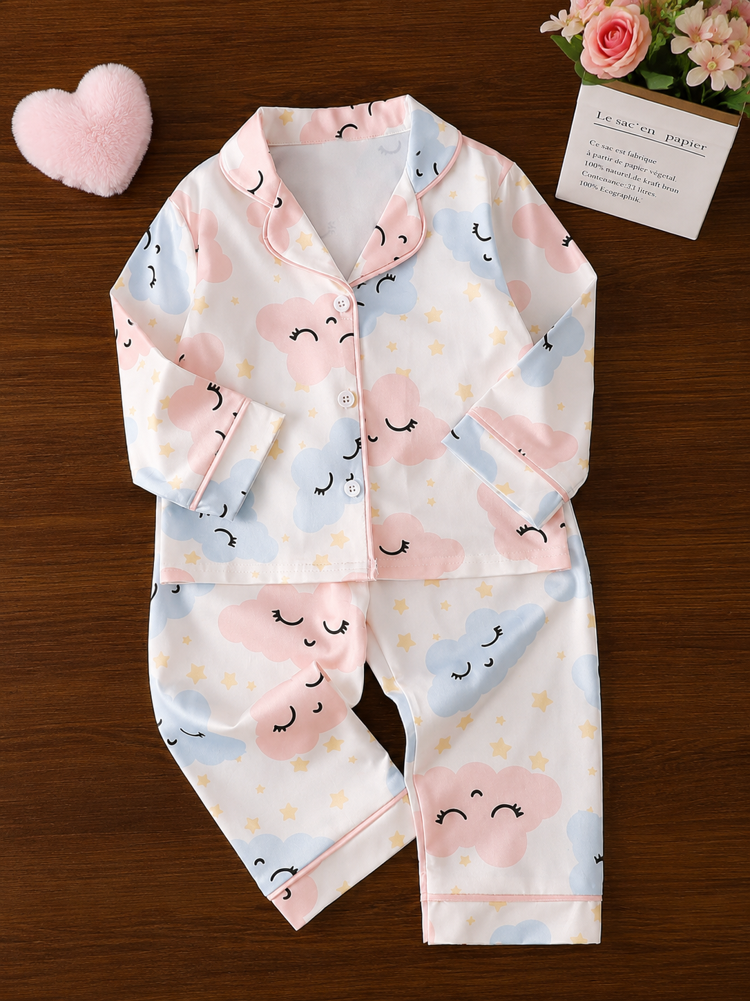 Baby Girl Heart and Stripe Print Long Sleeve Top and Pants Pajama Set - Fall Winter Outfits for Toddlers