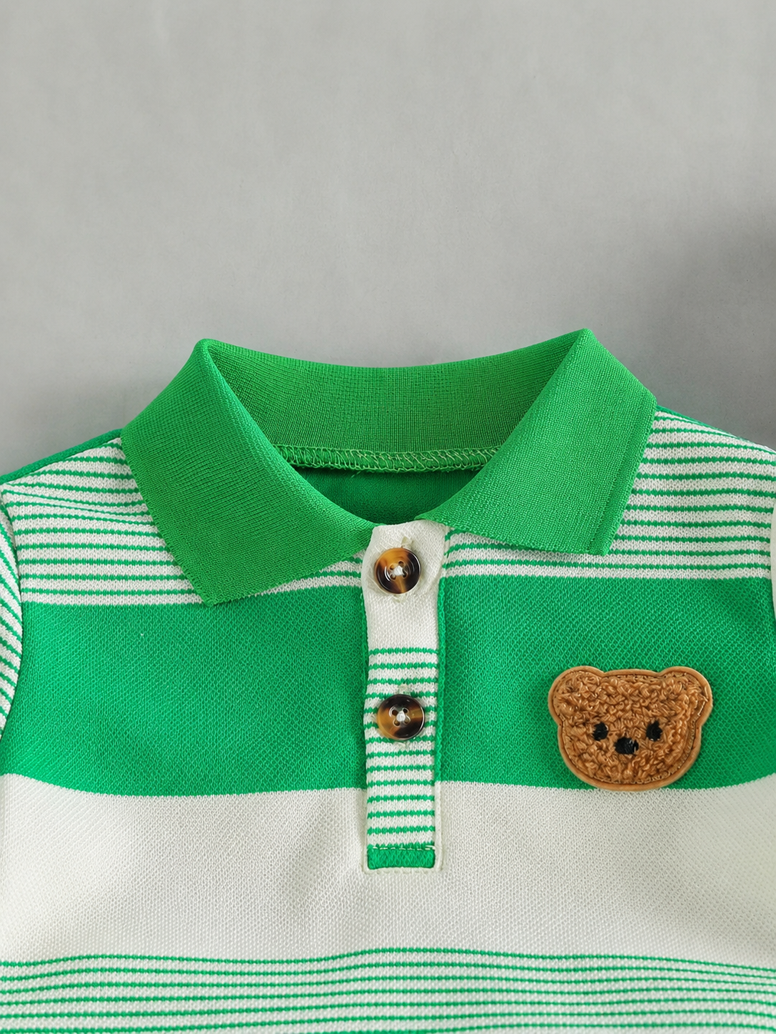 Infant Boys Casual Striped Short Sleeve Polo and Shorts Set with Bear Embroidery