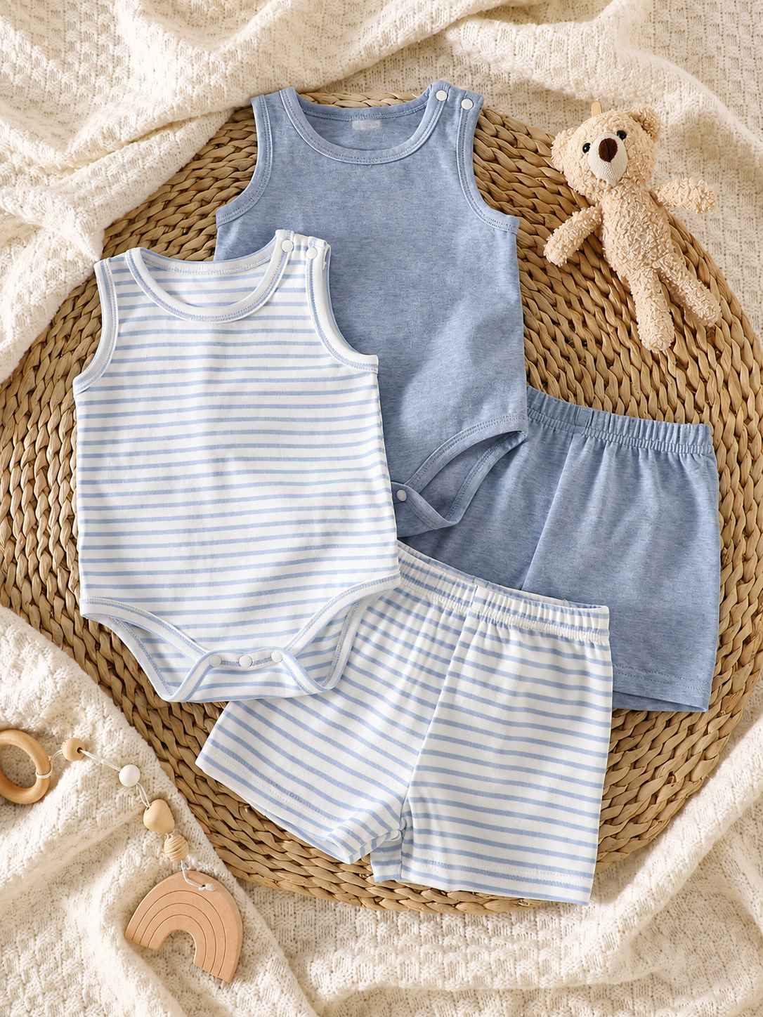 Baby Boy 2-Piece Stripe Printed Clothes Set - Casual Spring Summer Sun Outfit