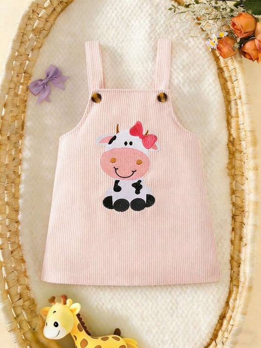 Spring Autumn Suspender Dress - Cute Casual Embroidered Deer Outfit for Baby Girls