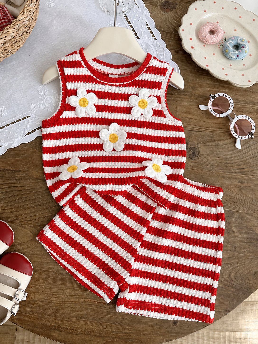Sweet Style Strawberry Print Top & Shorts 2-Piece Set for Toddler Girls
