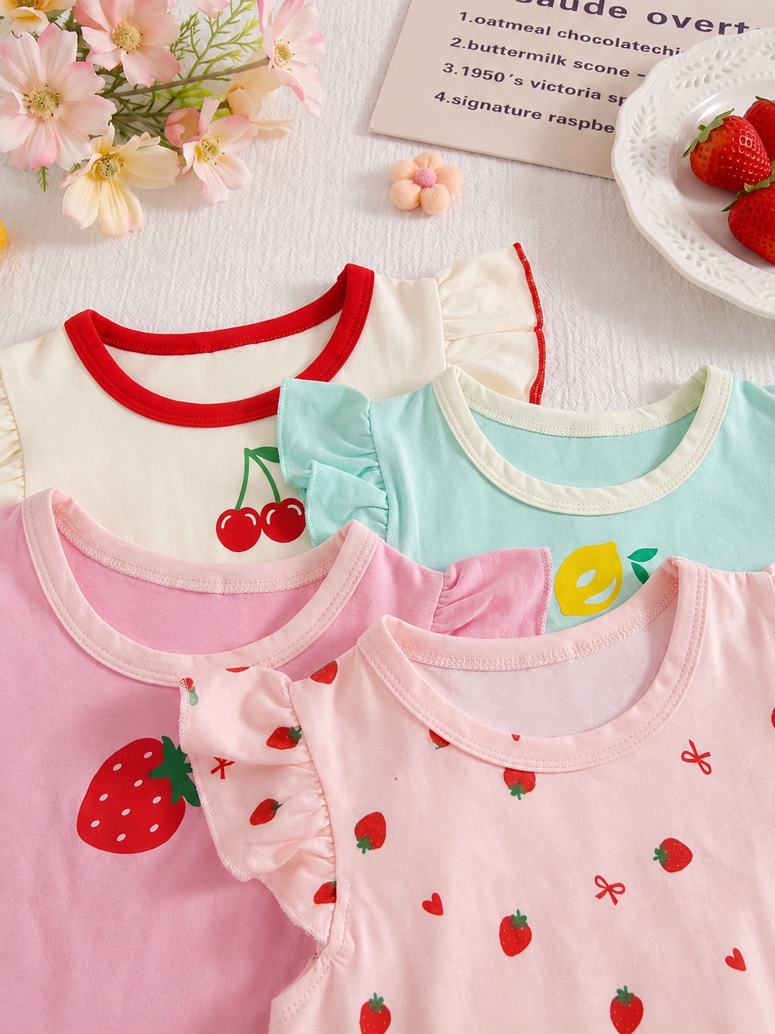 8-Piece Multi-Color Ribbed Short Sleeve Top and Shorts Set for Baby Girls
