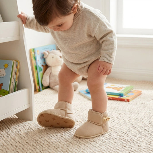 Infant Warm Fleece Snow Boots – Anti-Skid Soft Bottom Walking Shoes for Boys & Girls