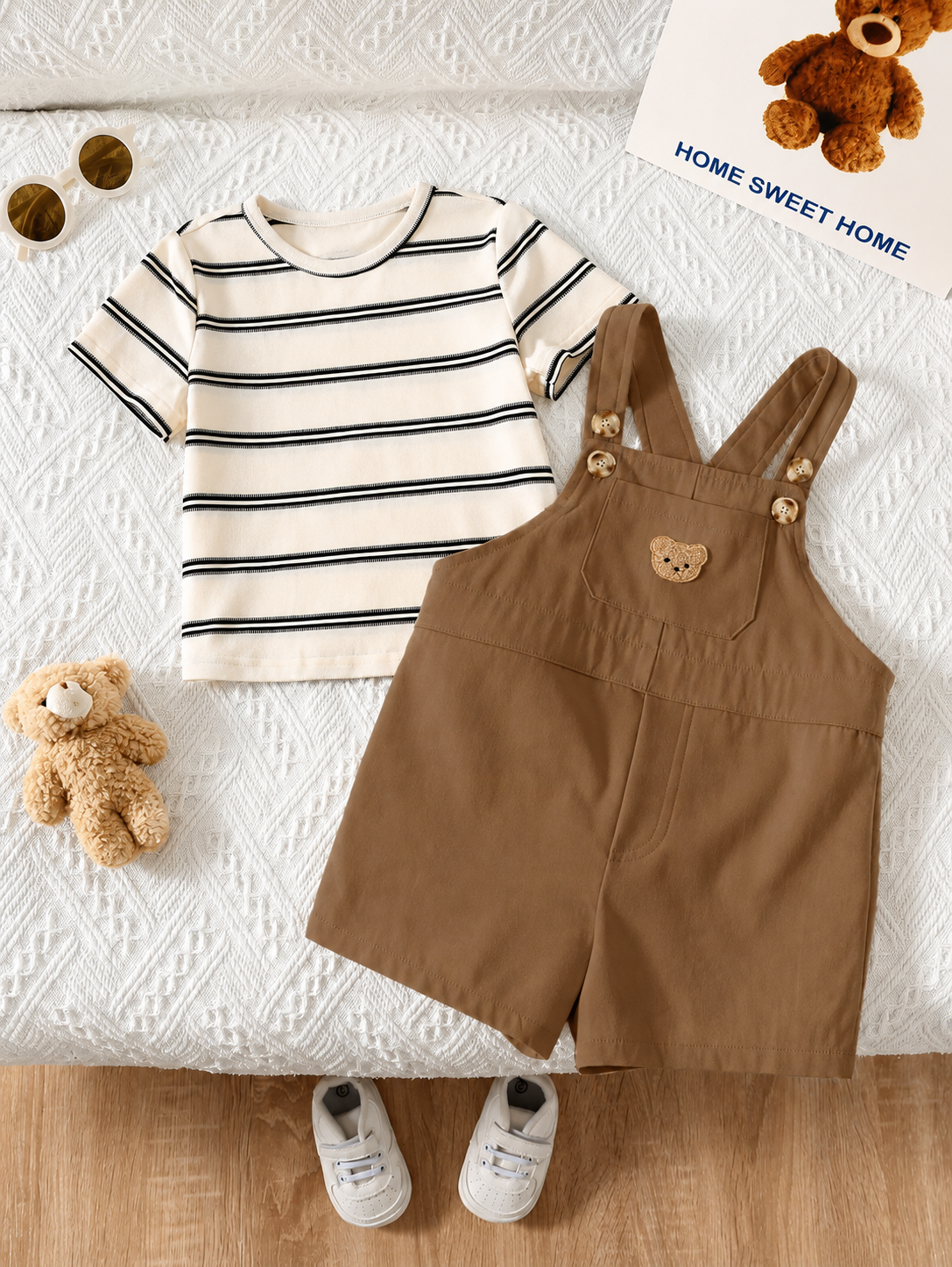 2-Piece Toddler Boy Outfit: Black Graphic T-Shirt and Camo Bib Shorts