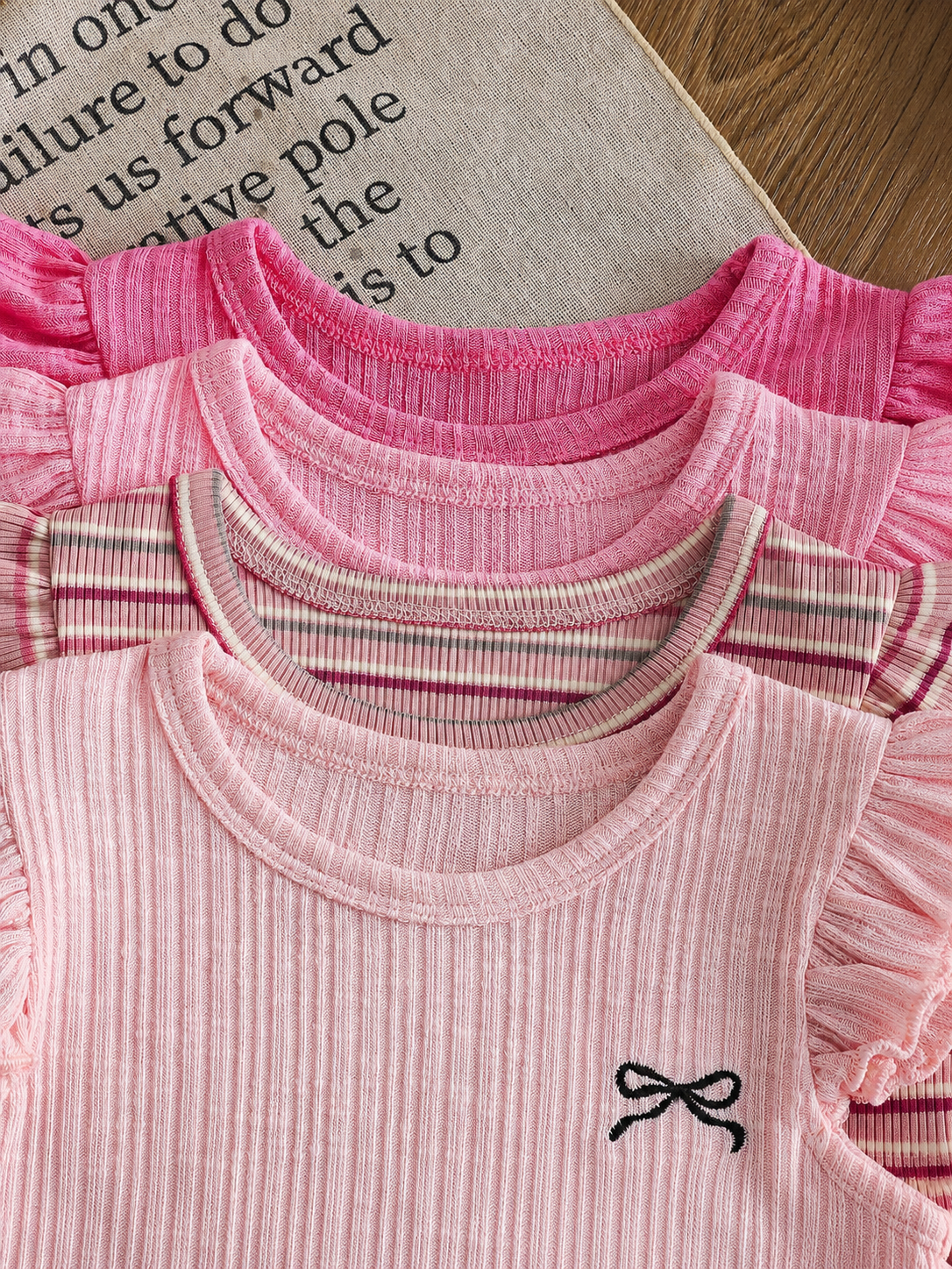 8-Piece Multi-Color Ribbed Short Sleeve Top and Shorts Set for Baby Girls