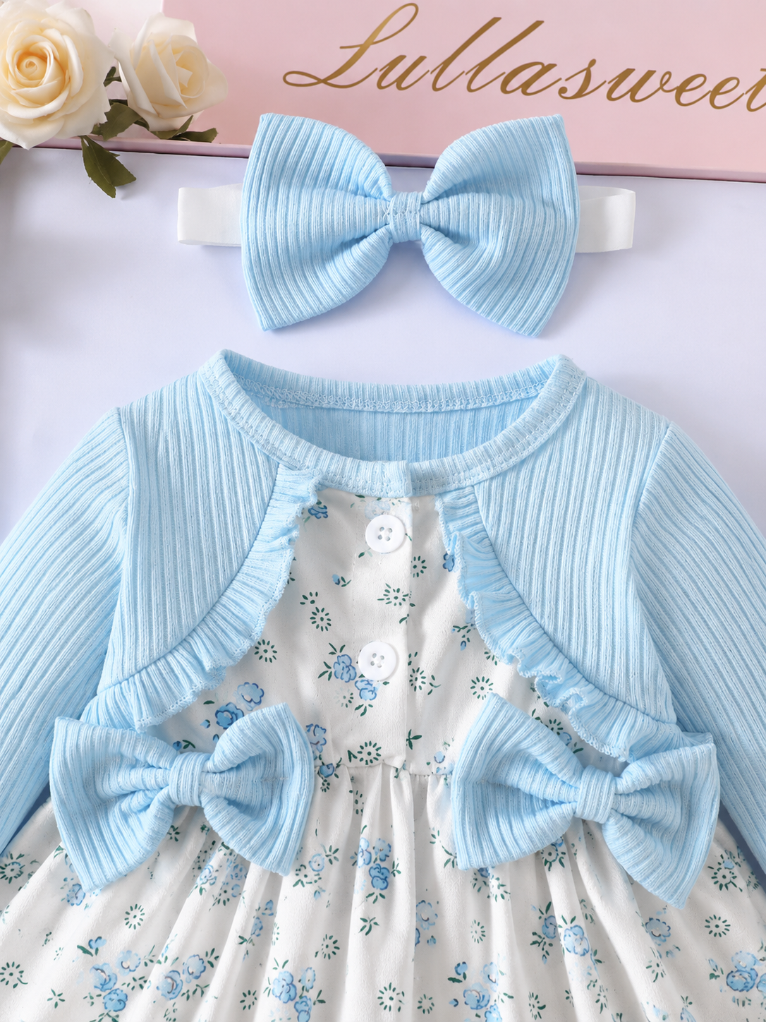 Baby Girl Floral Patchwork Dress & Headband Set - Sweet Pink Autumn Outfit