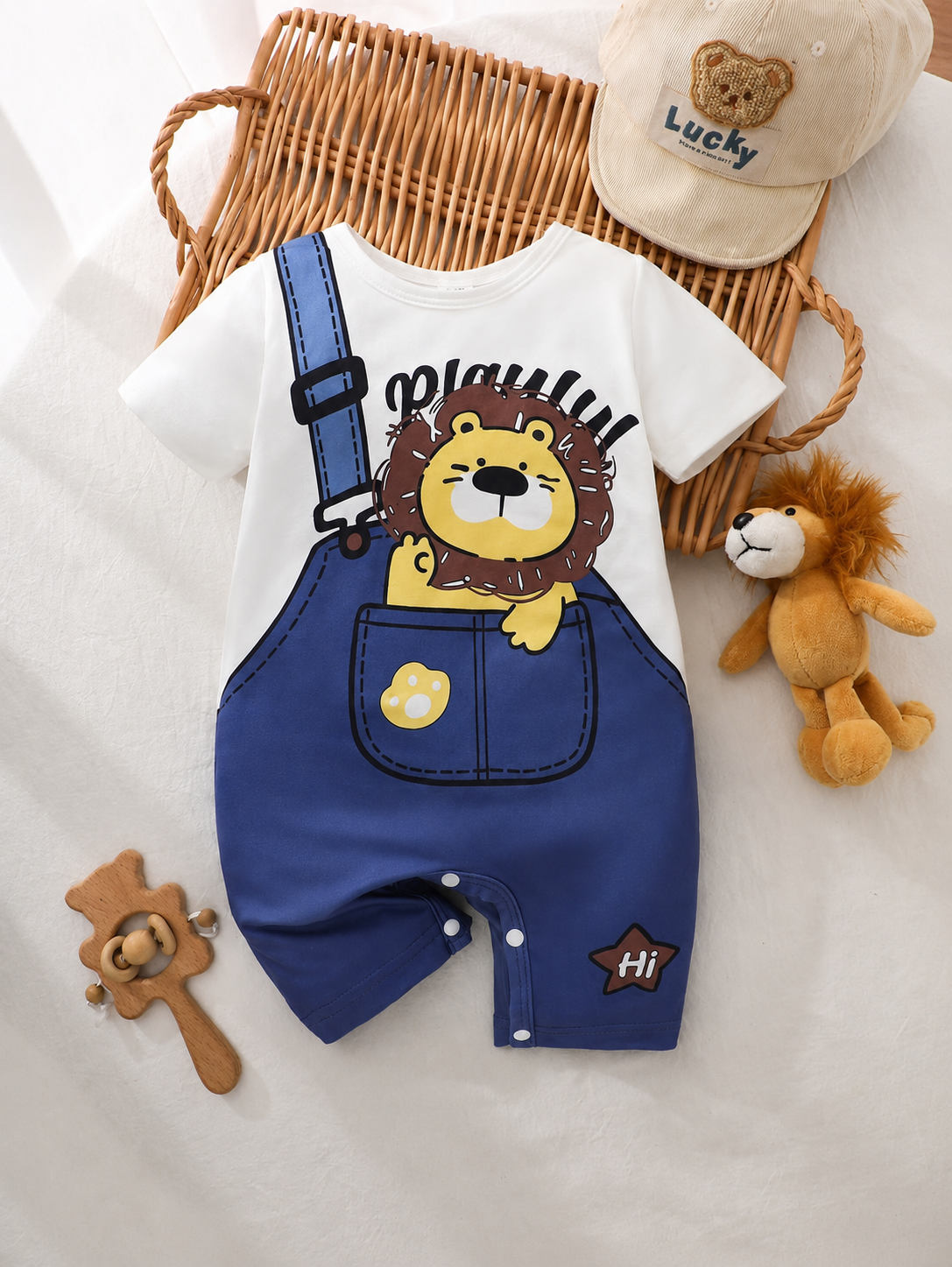 Baby Boy Summer Romper Featuring Cute Cartoon Panda Design