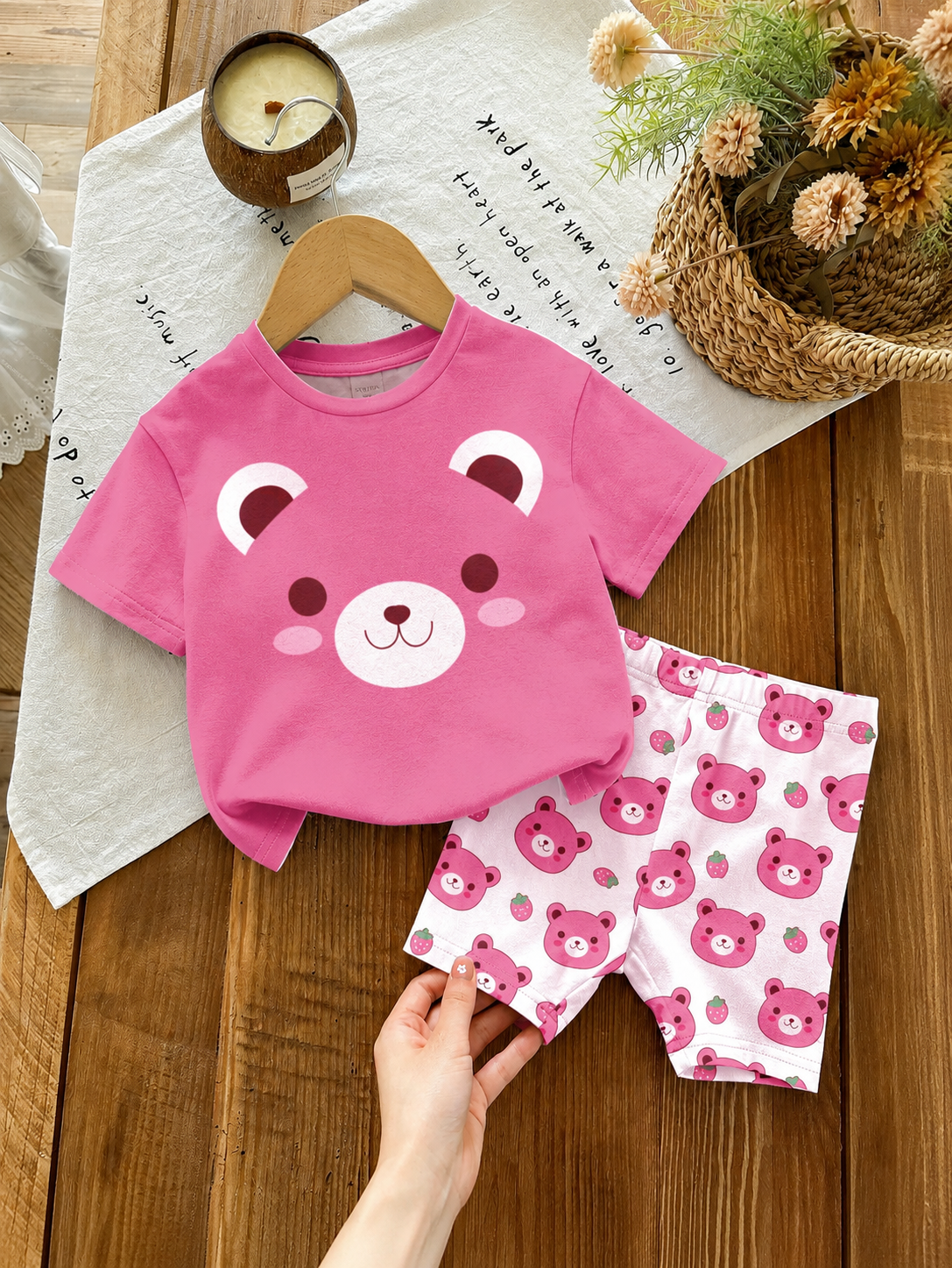 Baby Girl 2-Piece Summer Clothes Set: Striped Knitted Tee and Matching Shorts