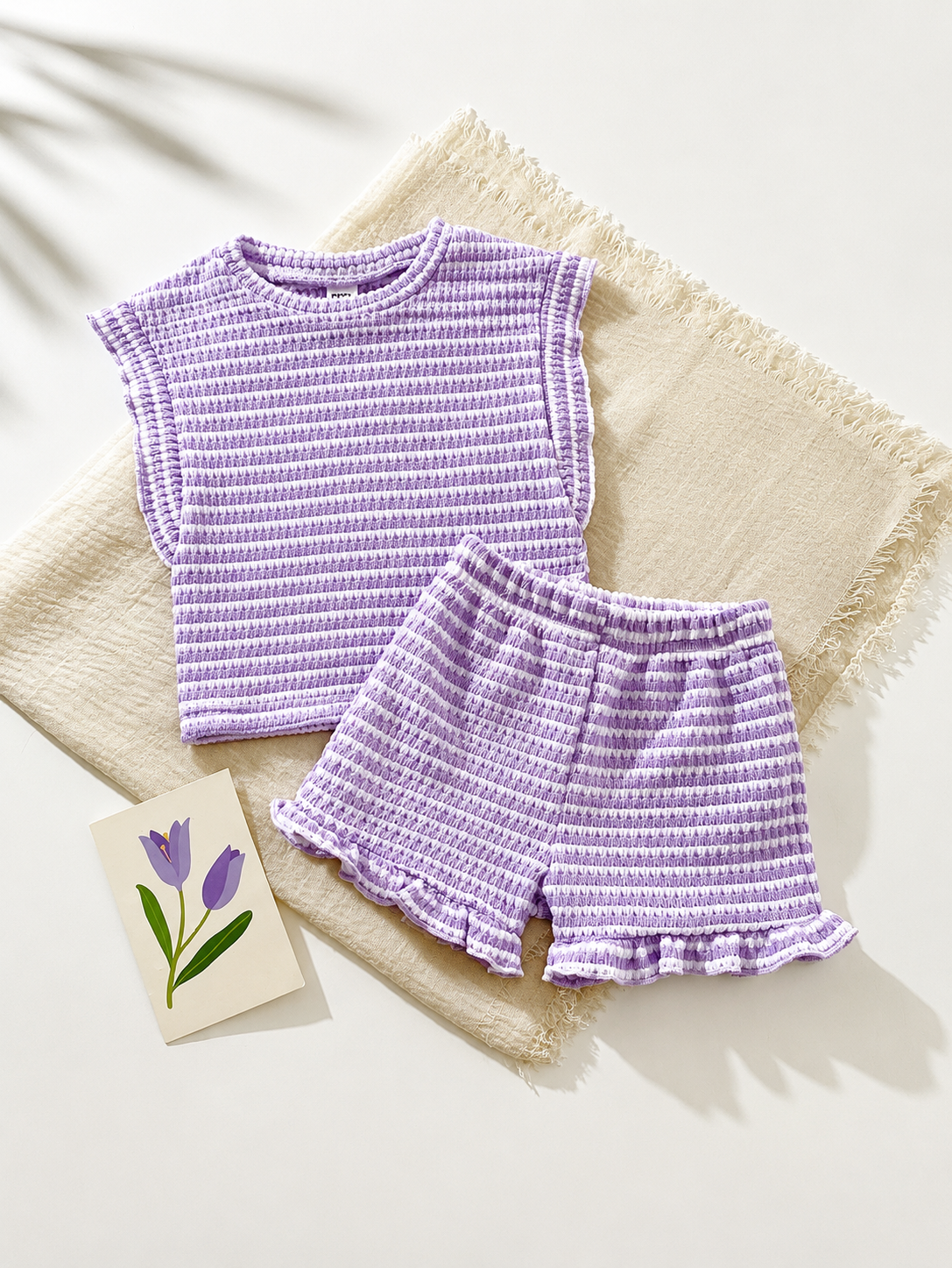 Baby Girl Black & White Striped Ruffle Sleeve T-Shirt & Shorts Set