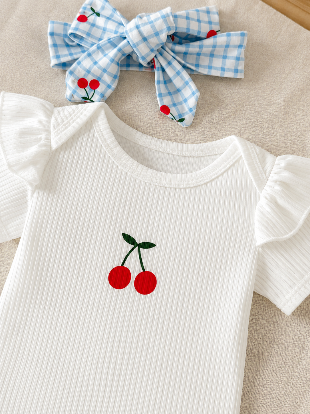 Cute Kids 3-Piece Casual Outfit Set For Toddlers – Embroidery Bodysuit, Soft Pants & Matching Bow Headband