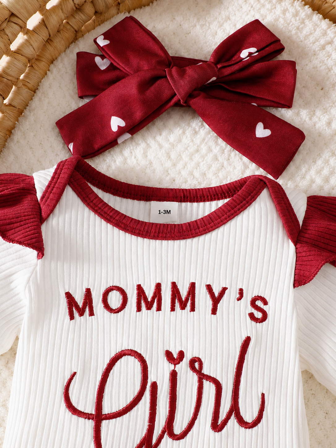 Cute Kids 3-Piece Casual Outfit Set For Toddlers – Embroidery Bodysuit, Soft Pants & Matching Bow Headband