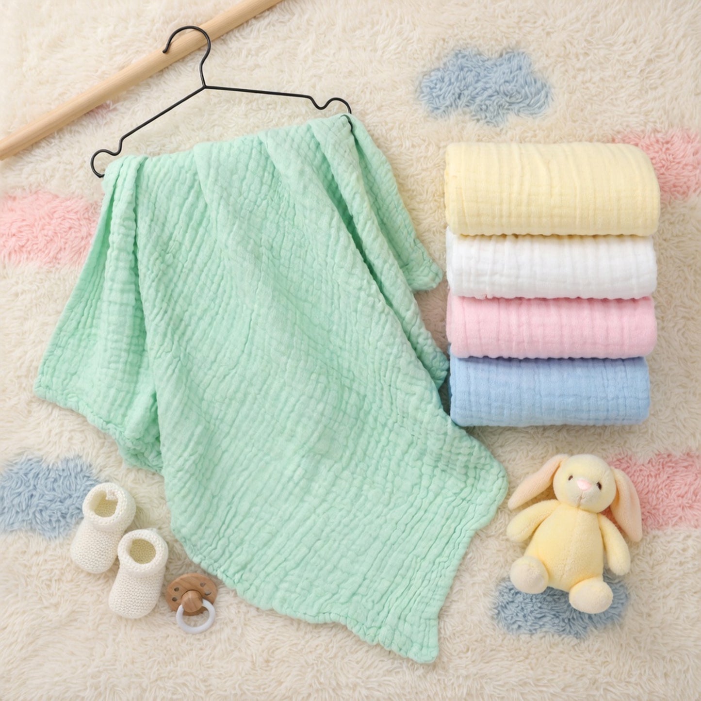 Pure Cotton Bubble Muslin Baby Blanket - 6-Layer Absorbent Bath Towel - Large Square Newborn Swaddle & Bedding