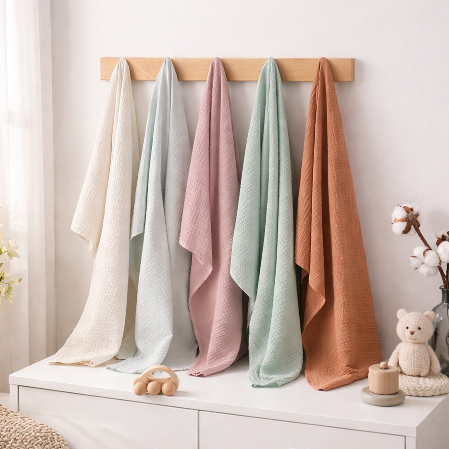 3-Piece Soft Muslin Baby Swaddle Blankets - 100% Breathable Cotton Receiving Blankets - Multi-functional Newborn Wrap Set
