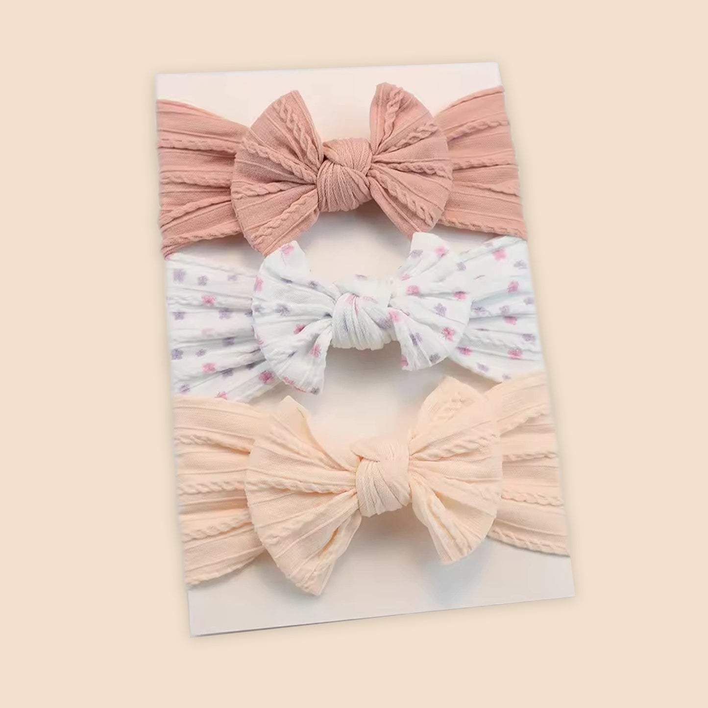 3-Piece Baby Girl Headband Set - Soft Elastic Bow Hair Bands - Newborn Turban & Hair Accessories Gift Pack
