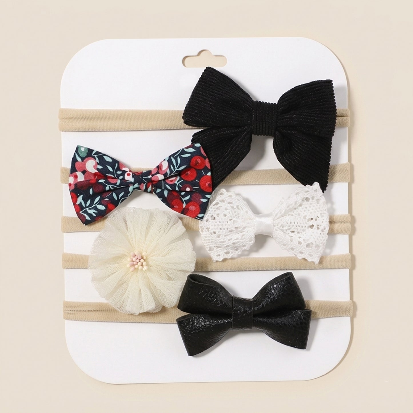 4-5Pcs/Set Baby Bow Headbands - Cotton Linen & Lace Fabric - Leopard Print Newborn Hair Accessories for Girls