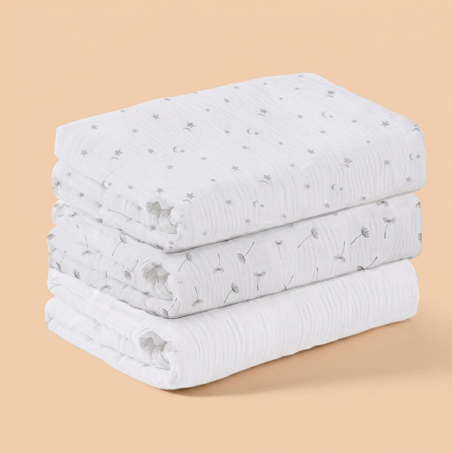 3-Piece Soft Muslin Baby Swaddle Blankets - 100% Breathable Cotton Receiving Blankets - Multi-functional Newborn Wrap Set