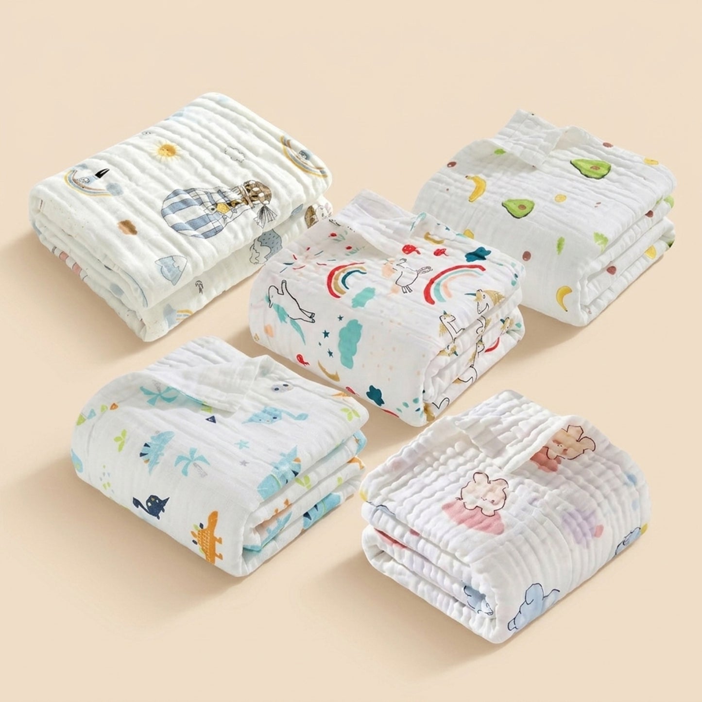 Cotton Muslin Baby Swaddle Blanket - Breathable Printed Newborn Wrap - Soft Multi-use Bath Towel for Infants