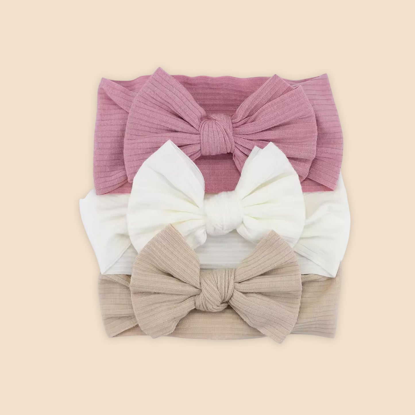 3-Piece Baby Girl Headband Set - Soft Elastic Bow Hair Bands - Newborn Turban & Hair Accessories Gift Pack