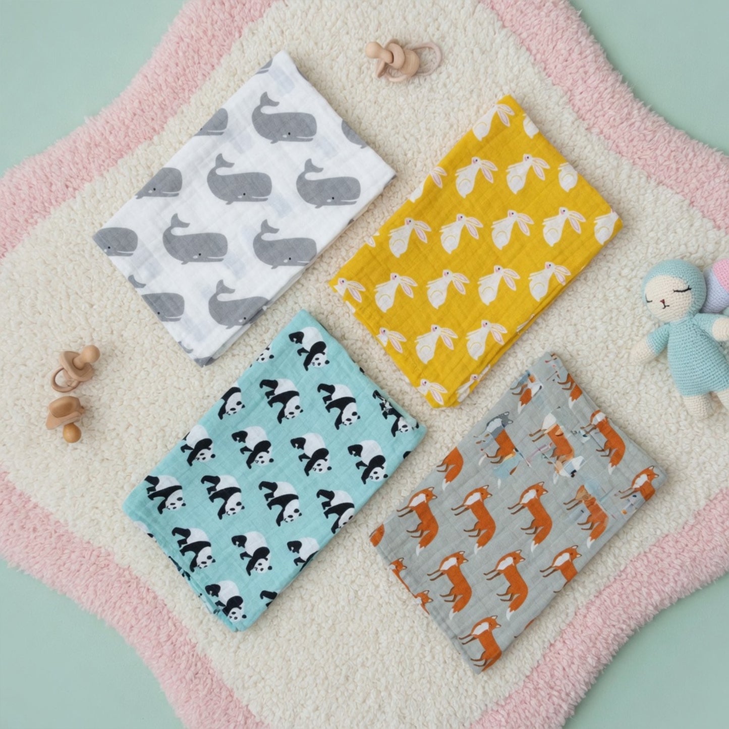 Muslin Cotton Baby Towel - Multi-use Newborn Swaddle & Bath Scarf - Soft Feeding Face Washcloth