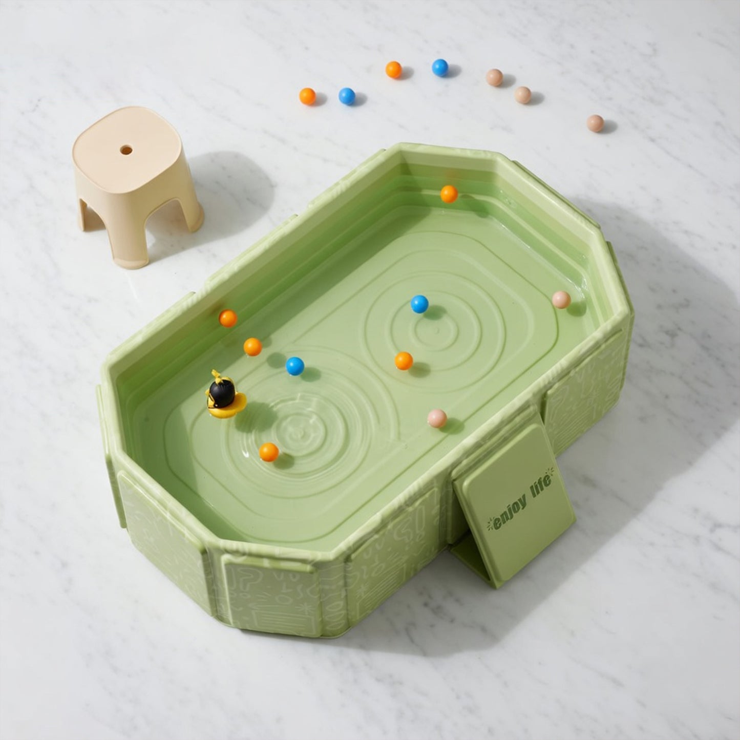1PC Portable Baby Folding Bathtub - Travel-Friendly Thickened Bath Basin - Green & White Compact Children's Tub