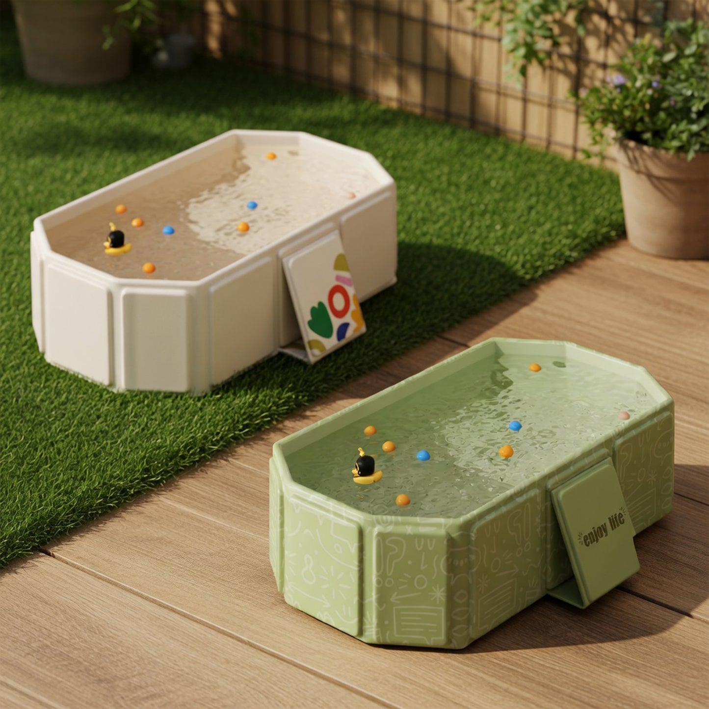 1PC Portable Baby Folding Bathtub - Travel-Friendly Thickened Bath Basin - Green & White Compact Children's Tub